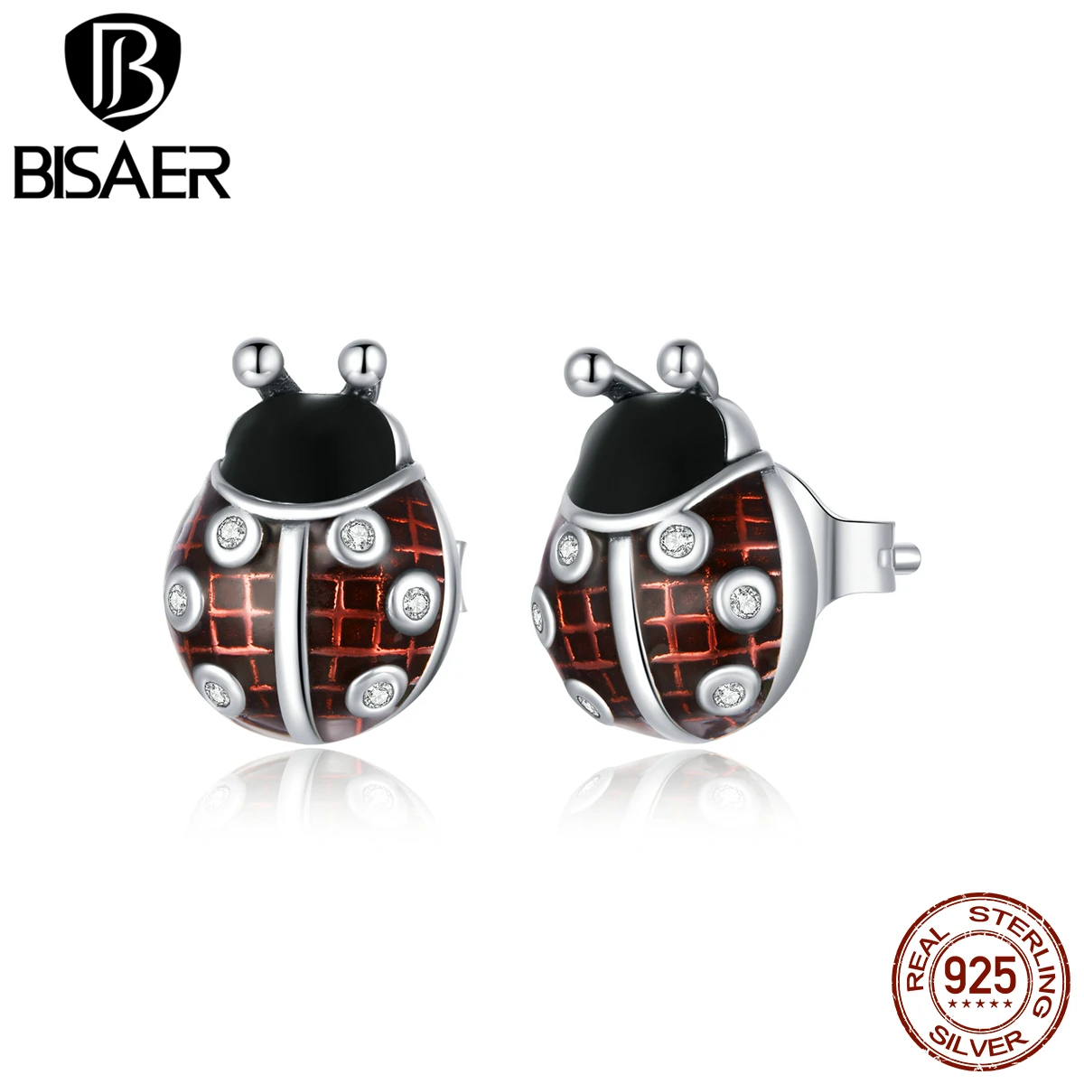 

Серьги-гвоздики женские из серебра 925 пробы с божьей коровкой