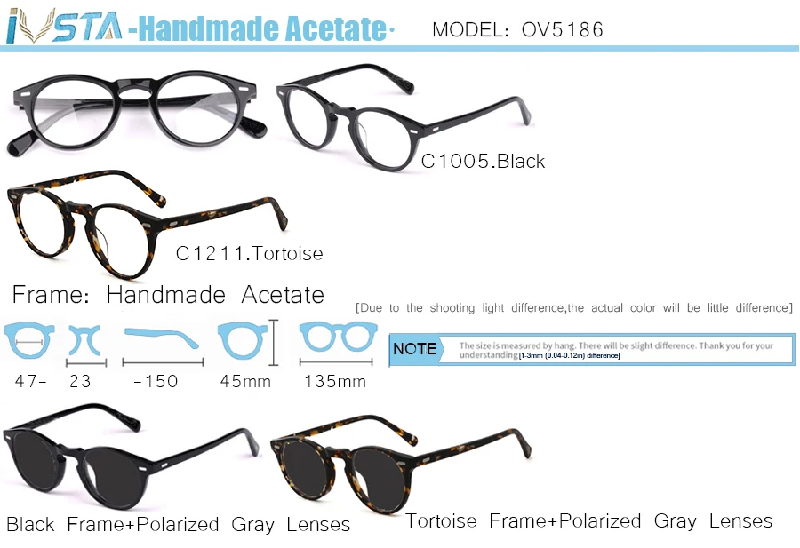 IVSTA OV 5186 с логотипом Gregory Peck ацетатные очки женские круглые поляризованные солнцезащитные очки фирменный дизайн с коробкой Близорукость Оптические