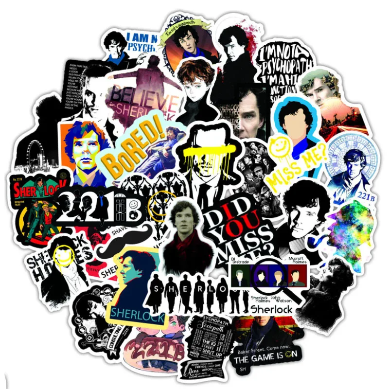 

10/30/50Pcs/Set US drama Sherlockt DIY Car Bike Travel Luggage Phone Guitar Waterproof PVC Cool Stickers for Kid