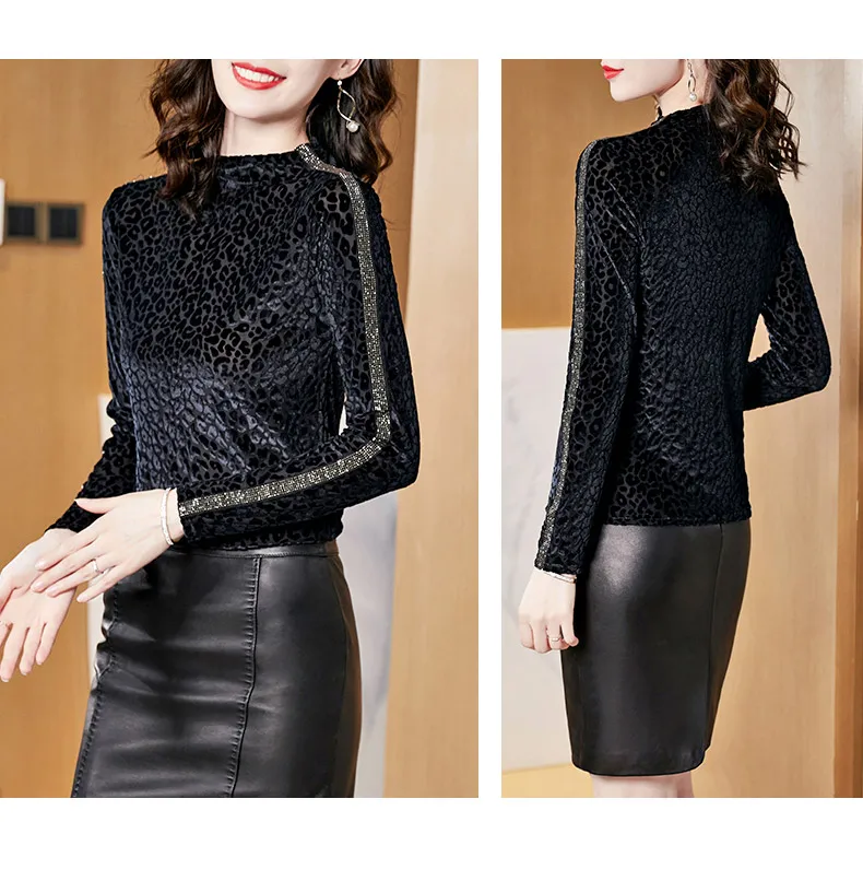 

Women's Blouse Print Polo Girl's Shirt New Korean Casual Long Sleeve Leopard Loose Top Fashion Lady Blusas Summer Houthion