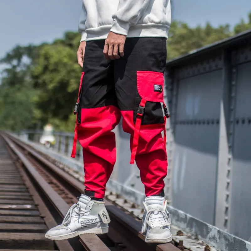 На весну в стиле хип-хоп для бега Для мужчин шаровары Штаны мульти-карман