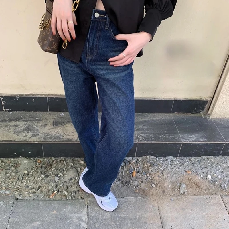 

Street Wear Denim Pants Spring Autumn Female Blue Jeans Jeans Woman High Waist Straight Casual
