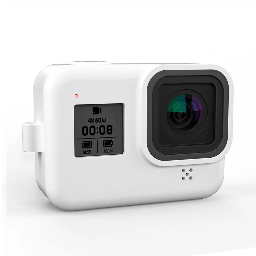 

The silicone case for GoPro Hero 8 (including silicone lanyard) is available in white, pink, black, lemon yellow.