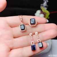 kjjeaxcmy fine jewelry 925 sterling silver inlaid natural sapphire female ring pendant earring set luxury supports test