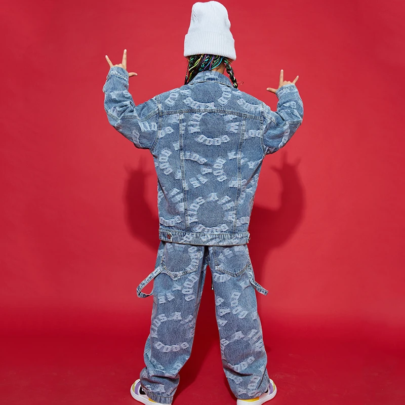 

New Children 'S Hip-Hop Dance Costumes Boys Hip-Hop Loose Denim Jacket Pants Girls Jazz Dance Costumes Street Dance Wear