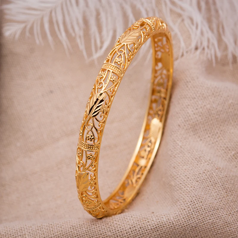

1Pcs/lot New Can Open Women Bangles for Women Girl Simple Gold Color leaf Bangles Bracelet Wedding Party Dubai Gold Jewelry