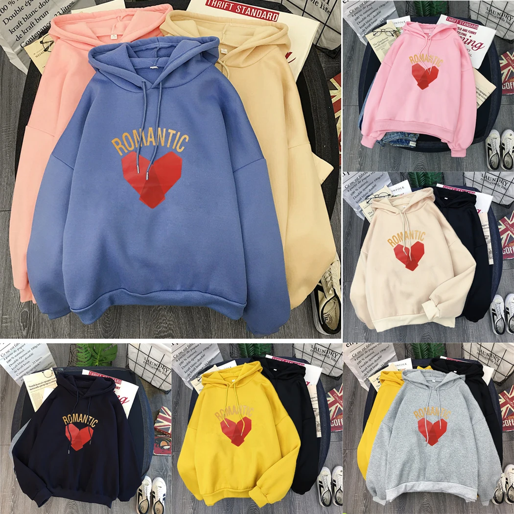 Romatic Письмо Сердце печати толстовки для женщин уличная Осень Зима Плюшевые