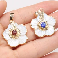 natural stone semi precious stone shell petal and gold rim crystal pendant pendant for making diy necklace accessories 25x25mm