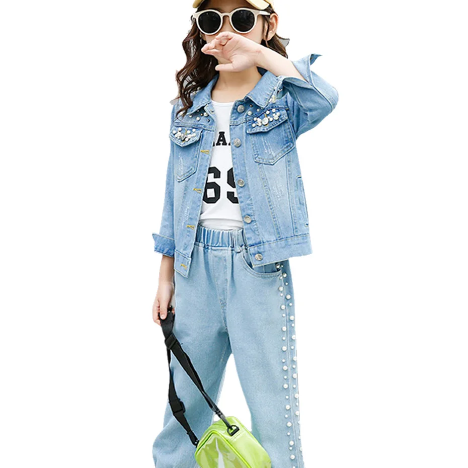 2 шт. детский джинсовый комплект для девочек 6 14 лет|Комплекты одежды девочек| |