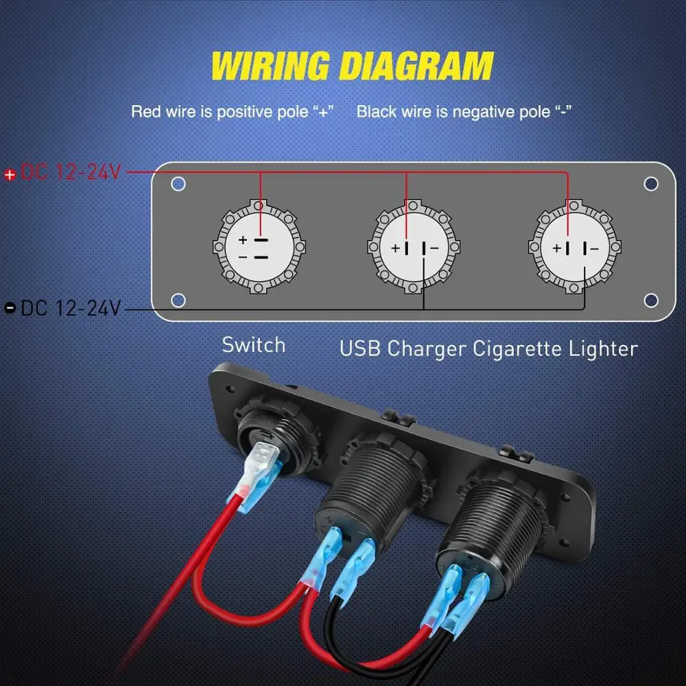 

Marine Alloy QC3.0 Dual USB Charger+LED Voltmeter+12V-24V Power Socket Switch Car Decoration Accessories