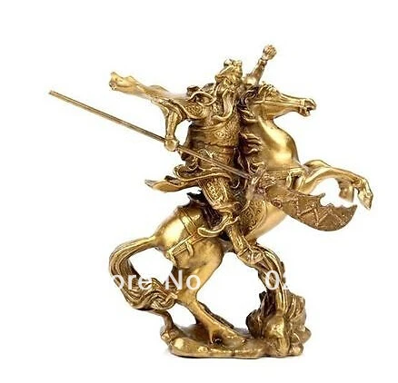 Китайский древний герой Guan Gong Yu езда на лошади * бронзовая статуя |