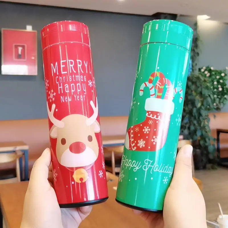 

500ml Thermos Water Cup Stainless Steel 304 Coffee Mug Leak Proof Thermos Mug Christmas Gift Cartoon Elk Water Bottle For Gifts