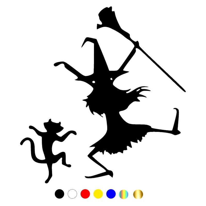 

CS-1257#15*16cm Witch and cat funny car sticker vinyl decal white/black for auto car stickers styling