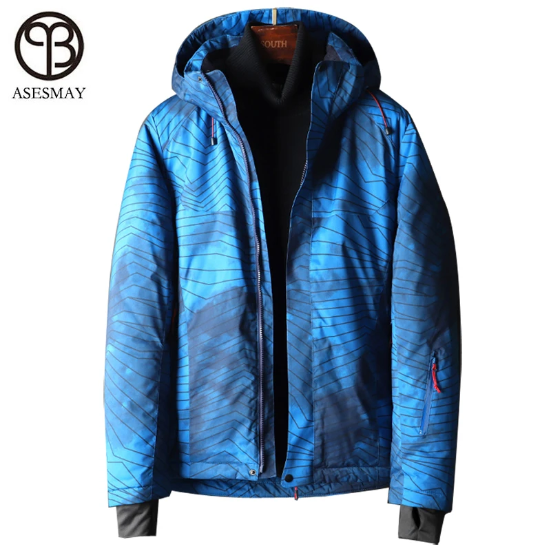 Мужской теплый пуховик с капюшоном повседневный на 2019 белом утином пуху принтом