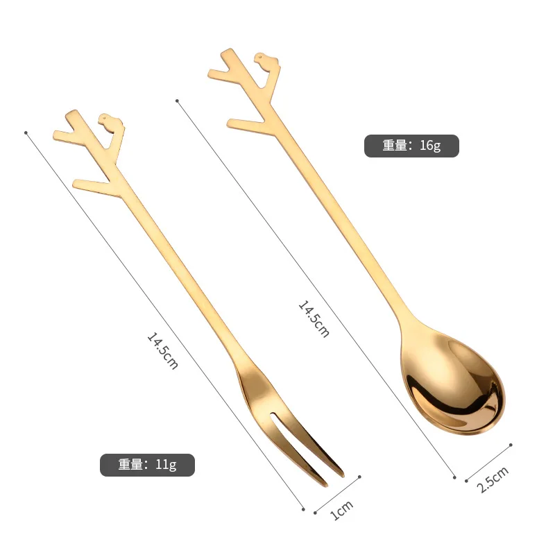 

Creative Stainless Steel Spoon Home Ins Wind Fruit Fork New Leaf Treetop Cake Coffee Spoon Stir Spoon Tableware Cup Accessories