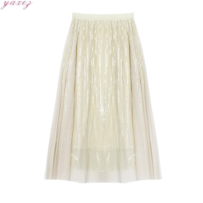 Новое поступление, Женская юбка с блестками, Женская юбка средней длины из тюля, юбка с высокой талией для школьниц, женские юбки