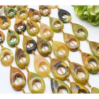 52mm natural smooth water drop ring yellow green agate stone beads for diy bracelet necklace jewelry making strand 15