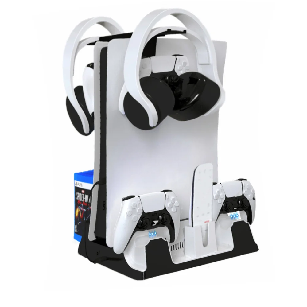 

For PS5 5 In 1 DE/UHD Host Multi-function Charging Cooling Fan Base + Game Disc Storage Tray+ Handle Base Charger Bracket+Remote