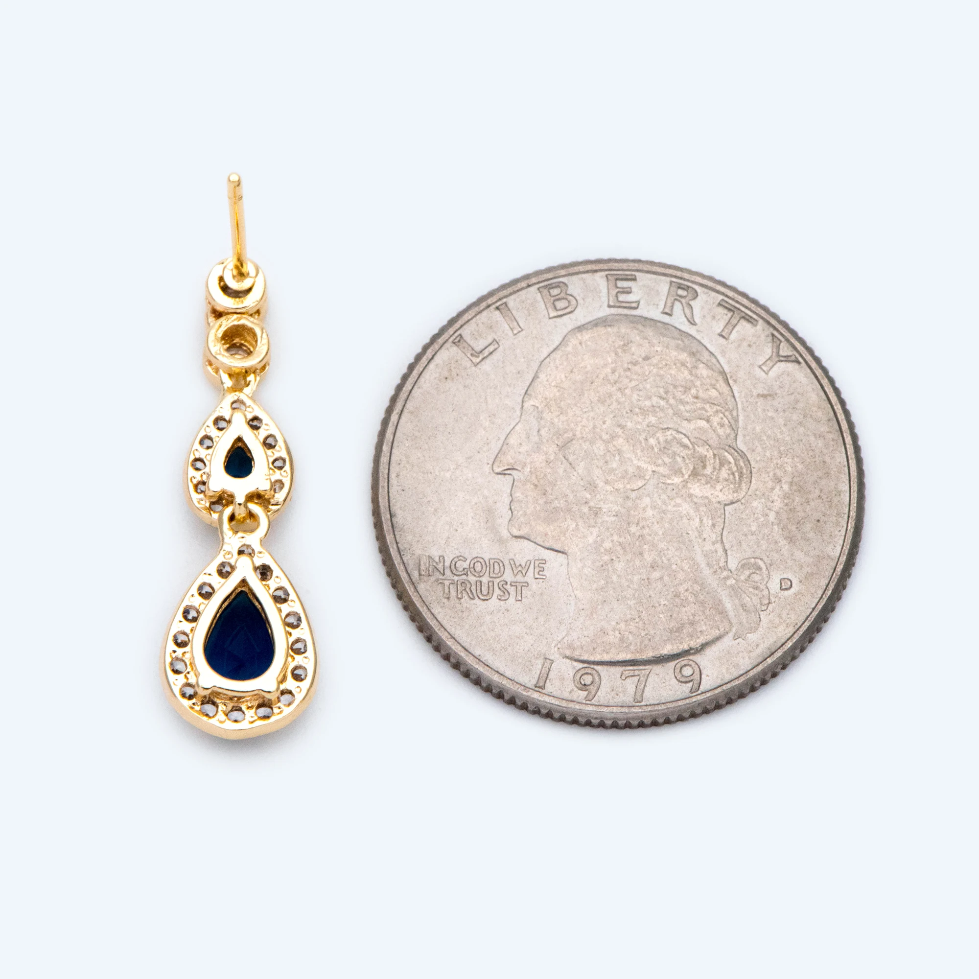 

4pcs Montana Blue CZ Paved Earring 25x8mm, Gold Plated Brass, Quality Stud Earring (#GB-1651-2)