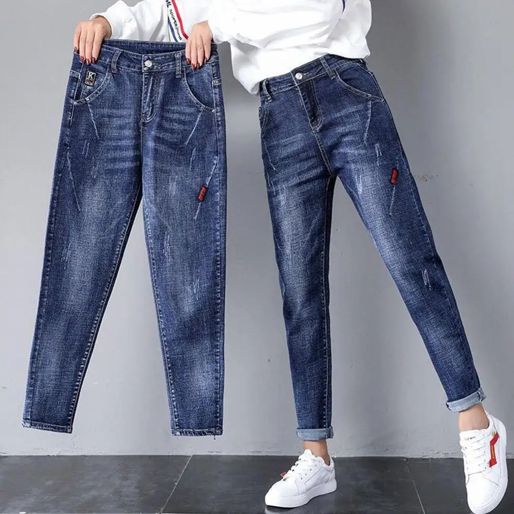 

Soft Denim Harme Pants Women Elestic Loose Mom Jeans Woman Casual Trousers Womens Clothing Boyfriend Jeans for Women Blue Black