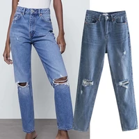 jennydave high street vintage hole jeans woman england 2022 style fashion washed regular waist ripped for women