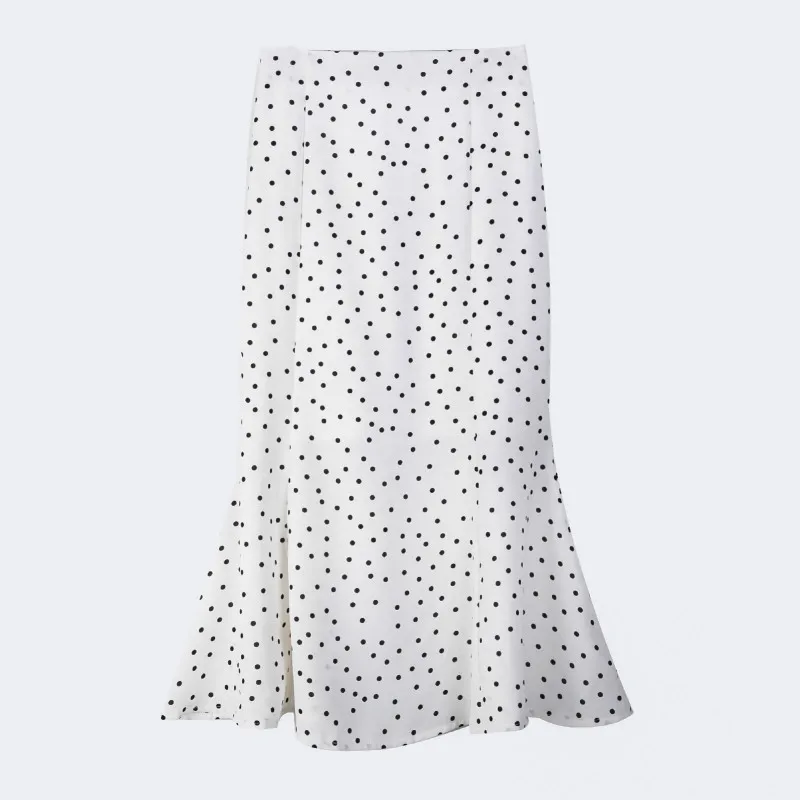 

Ruffled Polka Dot Printed Women Midi Skirt Elegant High Waist Female Package Hip Skirt Spring Summer Ladies Holiday Long Skirts
