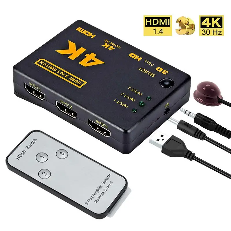 BEESCLOVER 3 порта HDMI сплиттер коммутатор в 1 выход концентратор коробка + удаленный
