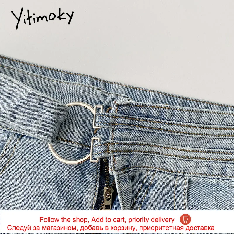 

Yitimoky Vintage Blue Denim Skirt Womens 2021 Spring Korean Fashion new Simply Casual Zipper Pockets High Waist A-Line Skirts