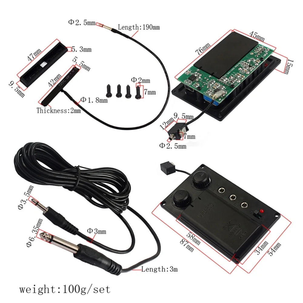 

1 Set Violin Equalizer Mute Preamp Pickup EQ with Piezo Electric Violin Accessory DIY with Plug Hole Output Cable