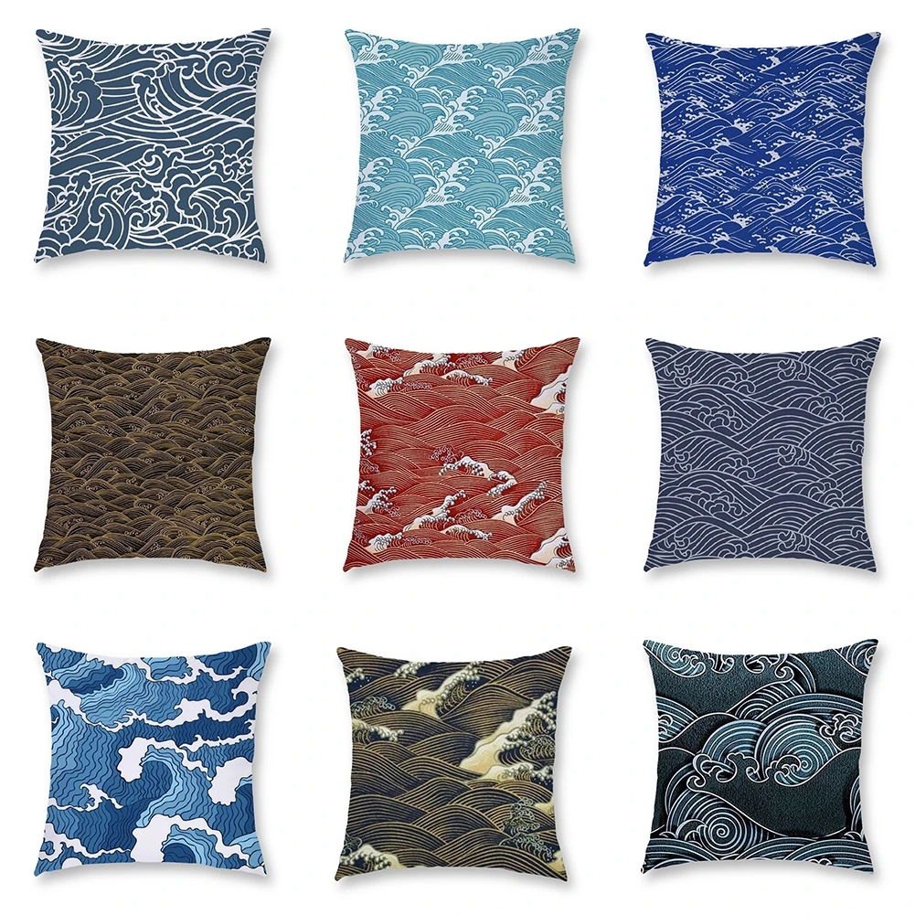 

45x45cm Square Home Decorative Pillowcases Waves Plaid Short Plushed Pillow Case Car Chair Sofa Cushion Cover