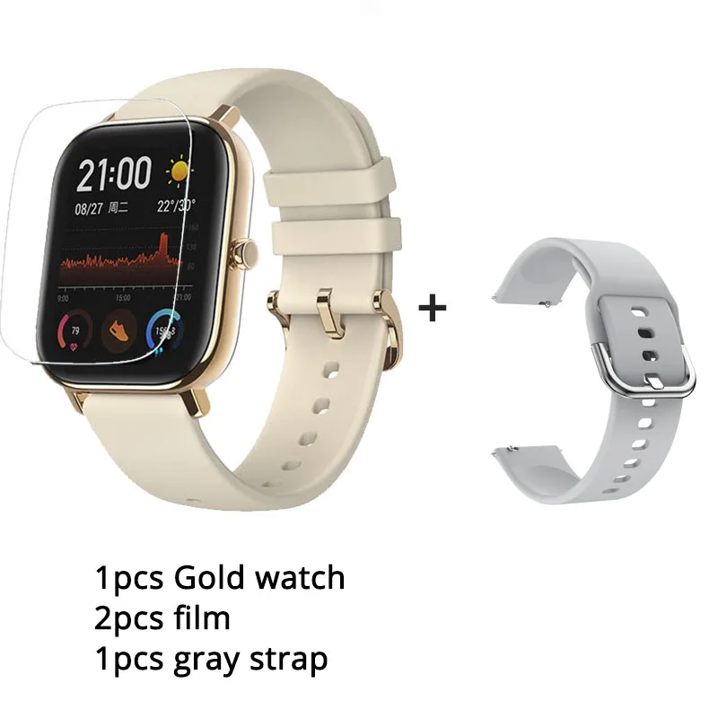 Gold N gray Новая глобальная версия Amazfit GTS Смарт-часы 1,6" AMOLED 5 ATM водонепроницаемый 14 дней Срок службы батареи 12 спортивных режимов Bluetooth часы - Цвет: Gold N gray