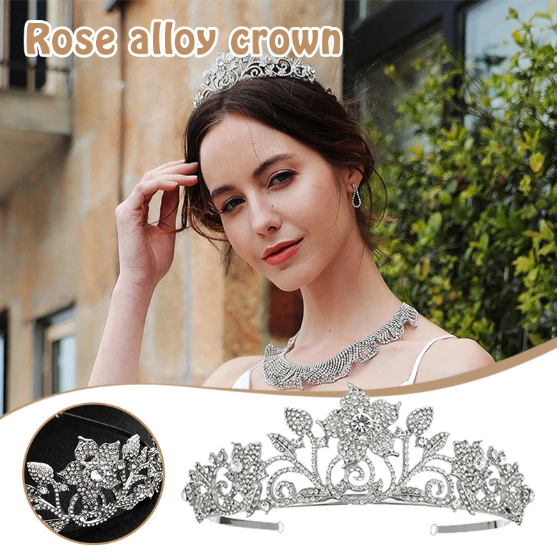 

Crown Ornament Bridal Wedding Accessories Simple Alloy Retro Flowers Bridal Electroplating Dress Jewelry H9