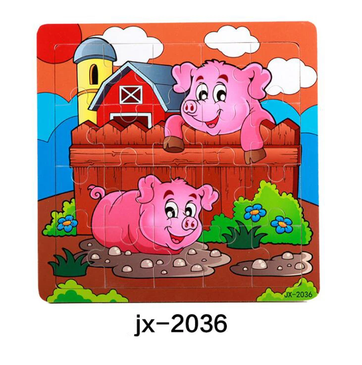 jx-2036 Детские игрушки деревянные 3d головоломки мультфильм животных интеллект Дети образовательный мозговой тизер детская танграмма формы обучающий пазл игрушка - Цвет: jx-2036