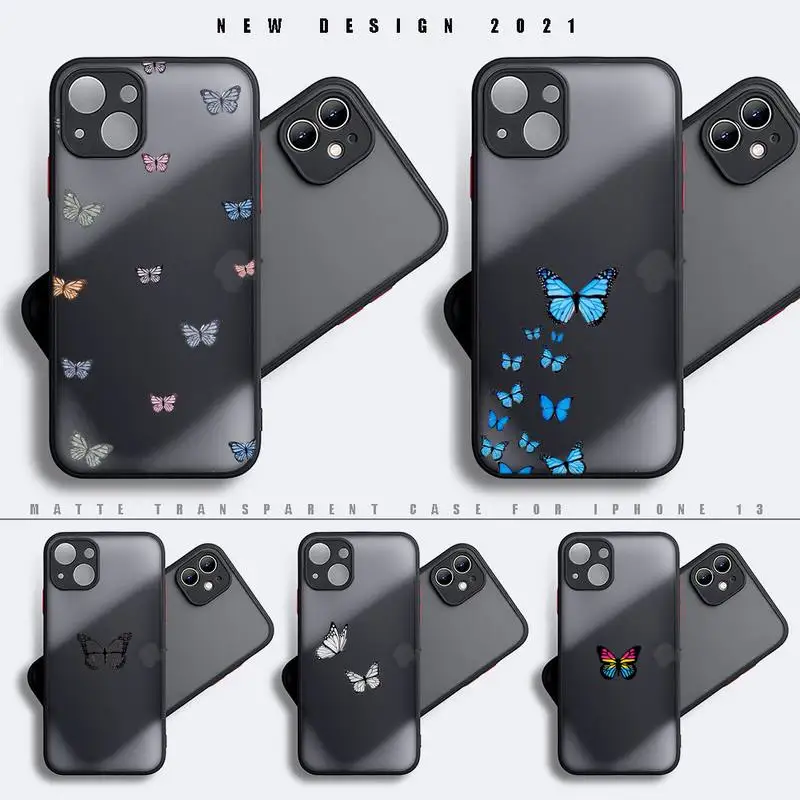 

Blue Butterfly Aesthetic Phone Case for iphone 13 12 XS 11 pro max mini SE 2020 7 8 plus X XR case matte transparent coque funda