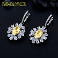 dimignke 68mm yellow pink diamond sun flower earrings for women s925 sterling silver jewelry wedding party birthday gift