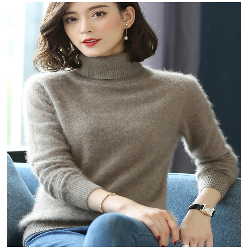 Новые свитера и пуловеры с высоким плотно облегающим шею воротником мягким мехом