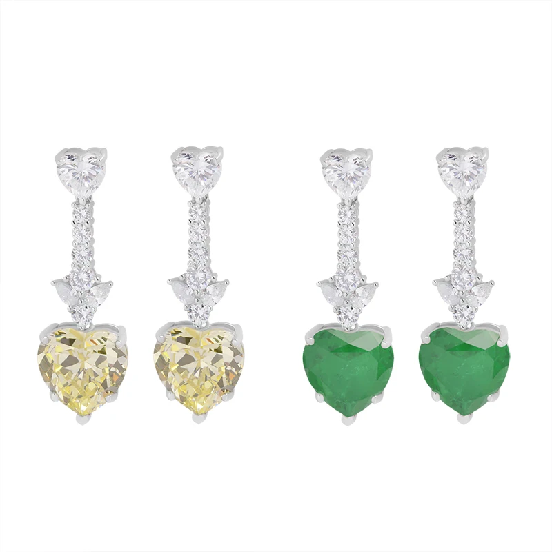 

100% 925 sterling silver classic retro heart-shaped emerald yellow diamond earrings ladies engagement gift exquisite jewelry