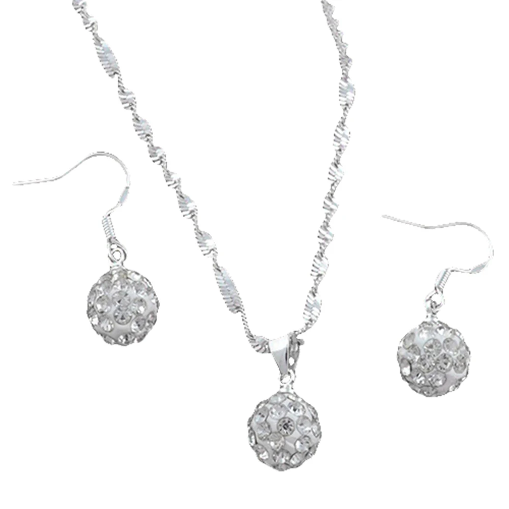 Женские свадебные комплекты украшений сережки и ожерелье с серебряным покрытием