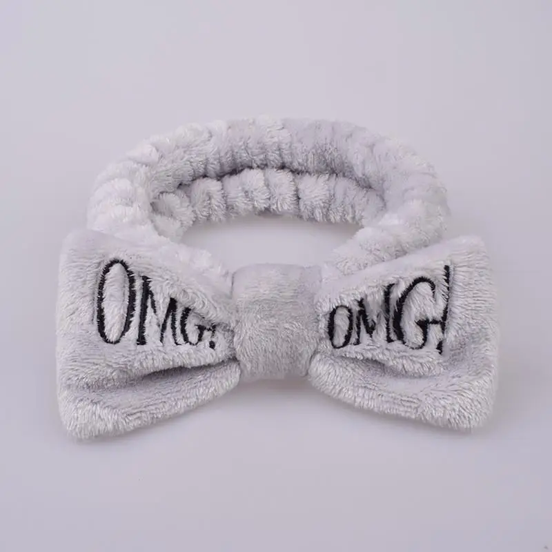 style1 gray Новое письмо "OMG" Повязки для женщин Flannel Мягкий Лук Повязки Девушки мыть лицо turban Симпатичные эластичные головные уборы аксессуары для волос - Цвет: style1 gray