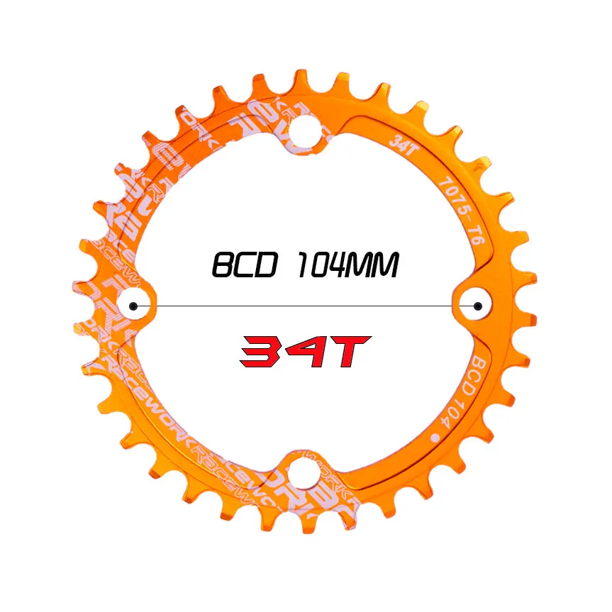 Einzigen geschwindigkeit система Breite kettenblatt 104 BCD RUNDE 32t 34t 36t 38t MTB 11 s 10 s 9 s 1*11 Kurbel Kettenblatt кольцо - Цвет: gold  34T round
