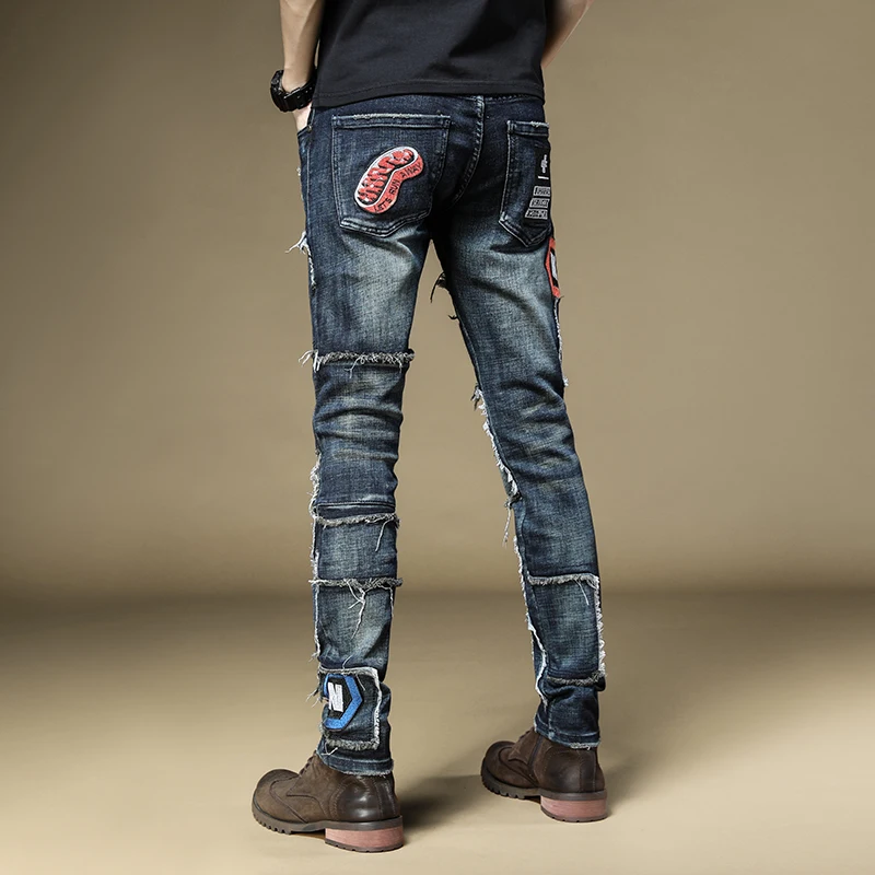 

Erkek Pantolon Kot Men's Male Denim Jeans Spring Embroidered Slim Feet Pants Fashion Hip-hop Rock Tide Casual Trousers 84%cotton