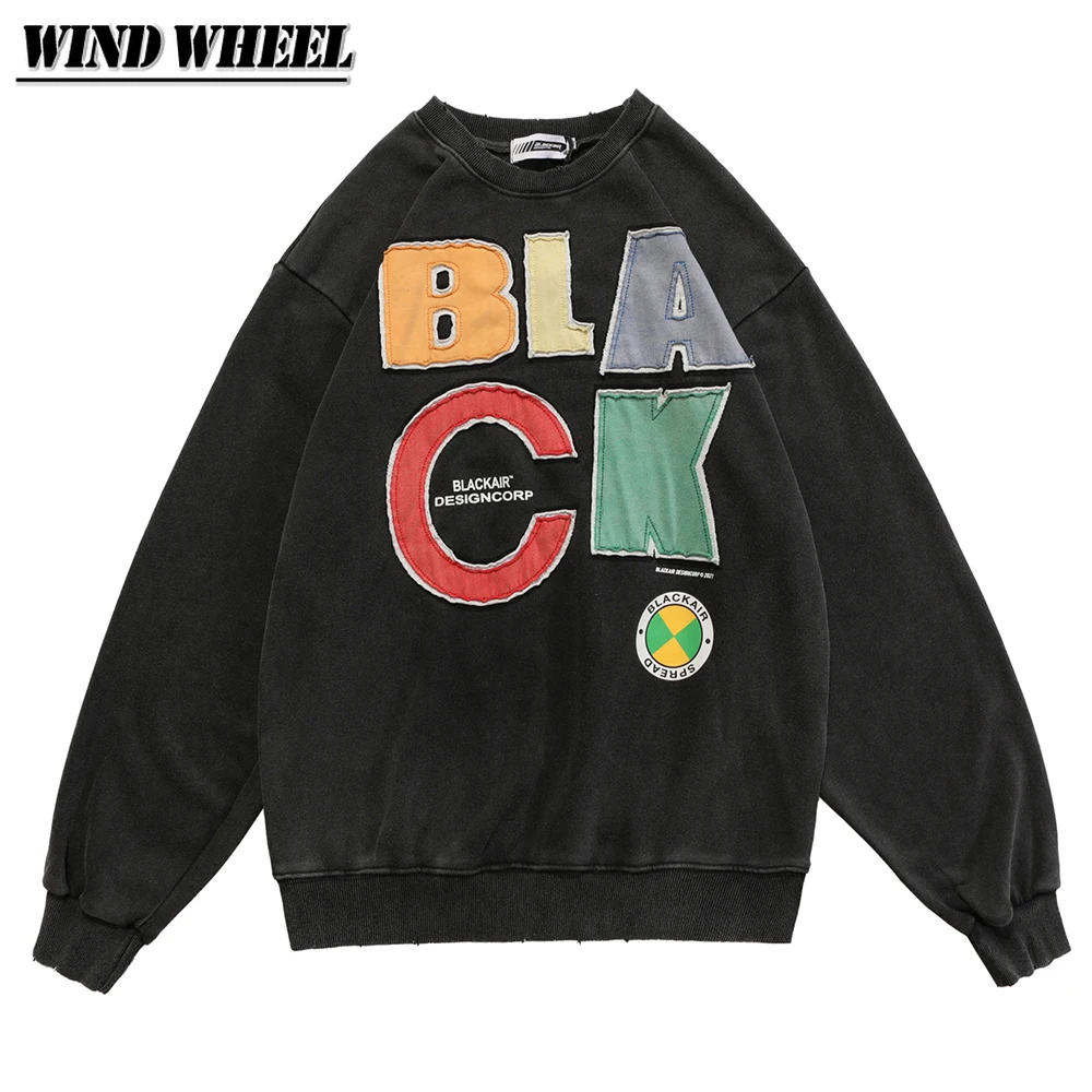 

Hip Hop Sweatshirt Men Fashion Pullover Letter Graphic Embroidery Streetwear Harajuku Pullover Spring Autumn Oversized Pullover