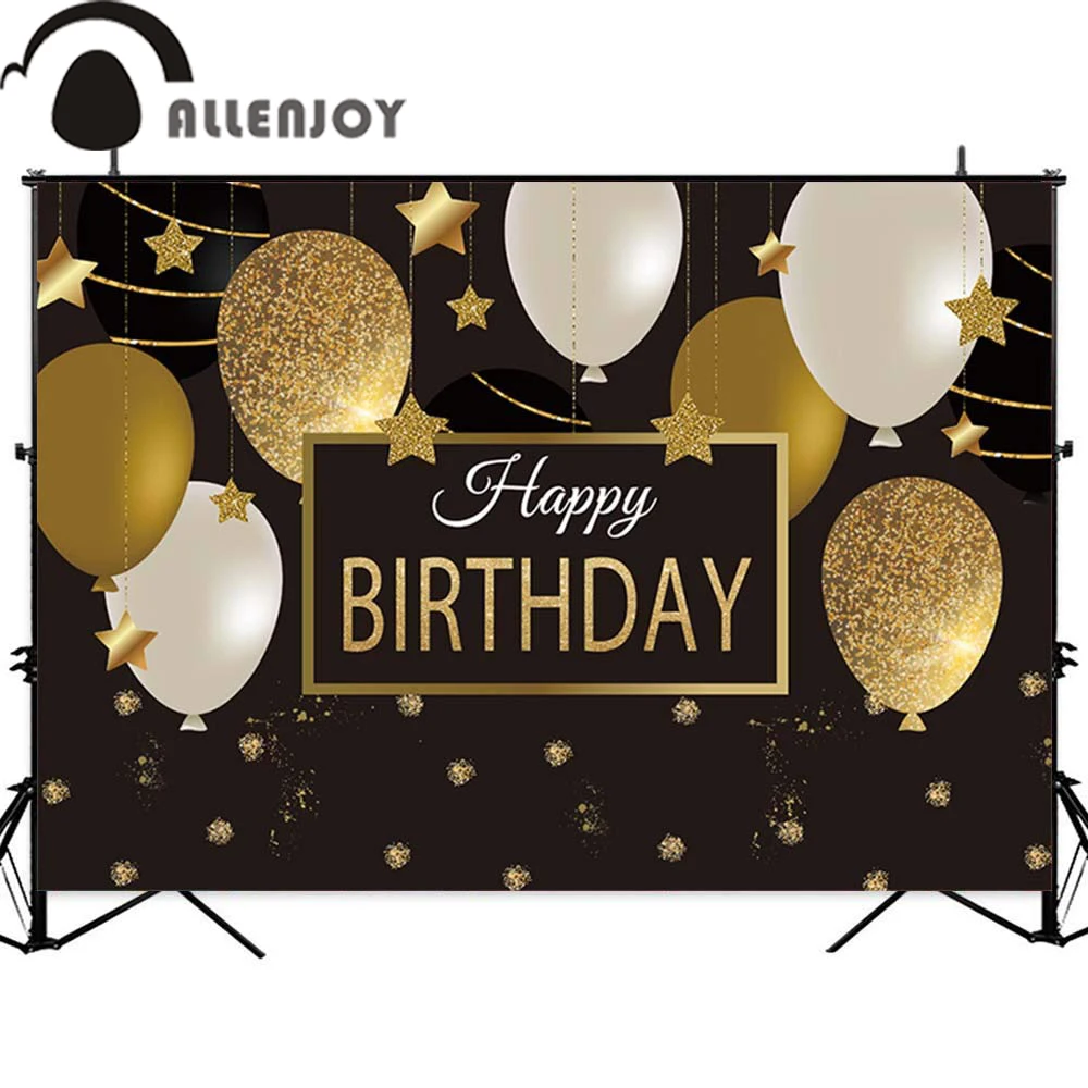 Allenjoy день рождения фон черные золотые шары блестки сверкающие звезды детские