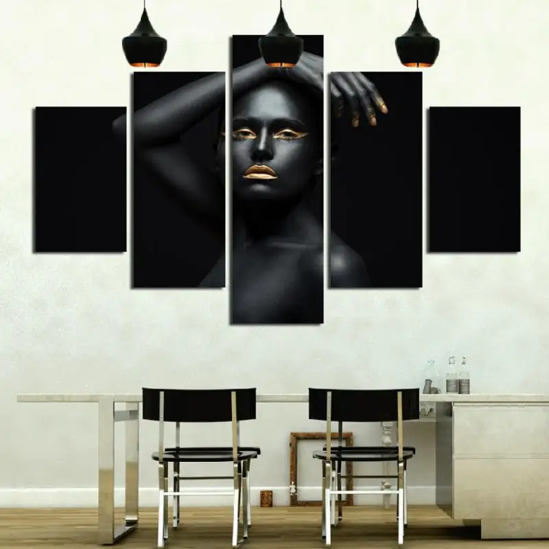 

5pcs Beautiful Sexy Black Lady Make Up Poster Canvas Printing Black And White Wall Poster For Modern Living Room Decoration