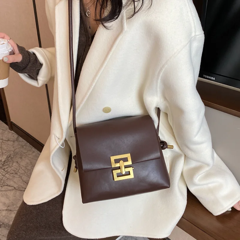 

Small Soft Leather Flap Crossbody Bags for Women Luxury Designer Lock Hand Bag All-match Female Solid Color Clutch Shoulder Bag