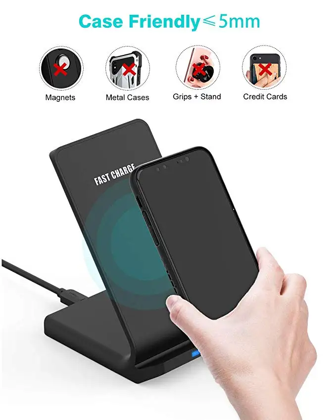 Wireless Charger 10W Qi-Certified Fast Wireless Charging Stand for Most Mobile High Power Induction Fast Charge Phone Holder