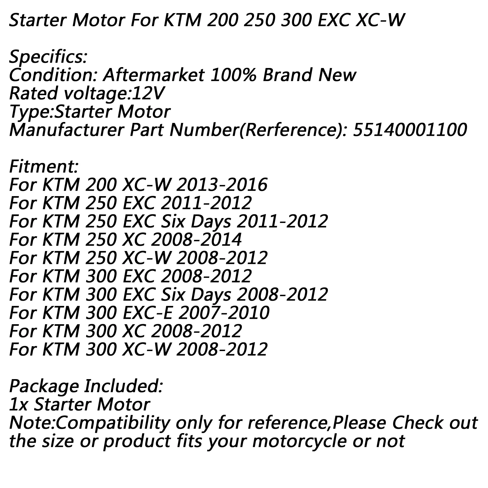 Areyourshop мотоциклетные стартер 55140001100 55140001000 для KTM 200 250 300 XC-W EXC EXC-E XC 2008-2012 2009 12V 410W