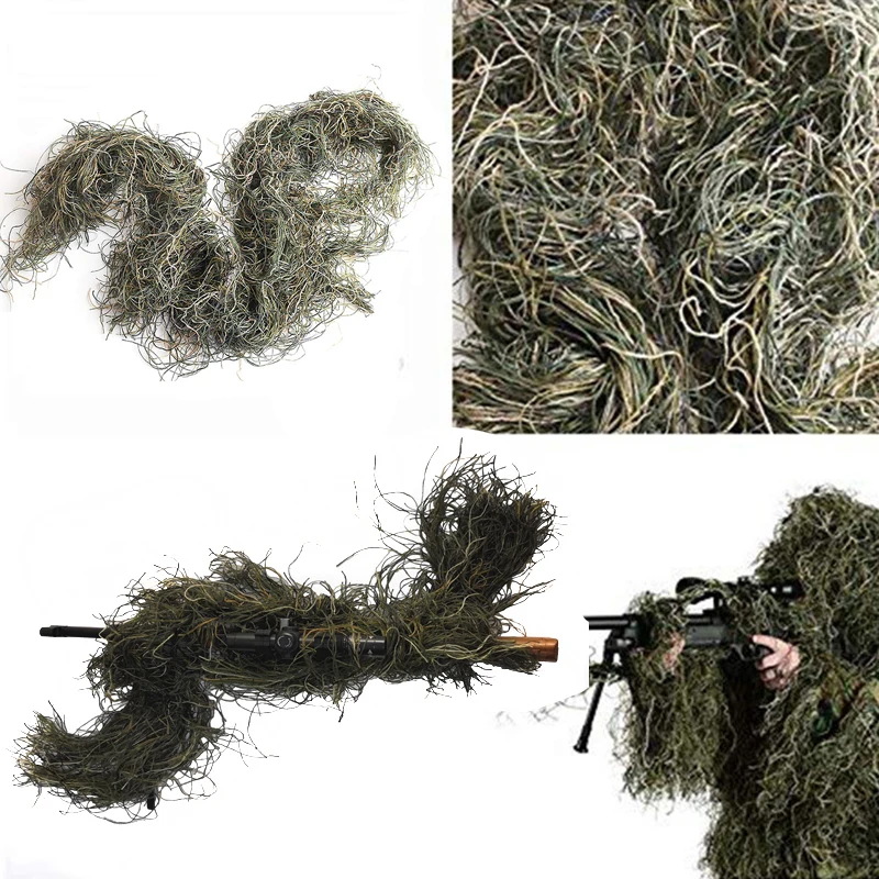 Hunting Rifle Wrap Rope Grass Type Ghillie Suits Gun Stuff Cover for Camouflage Sniper Paintball Hunting Clothing Thicker