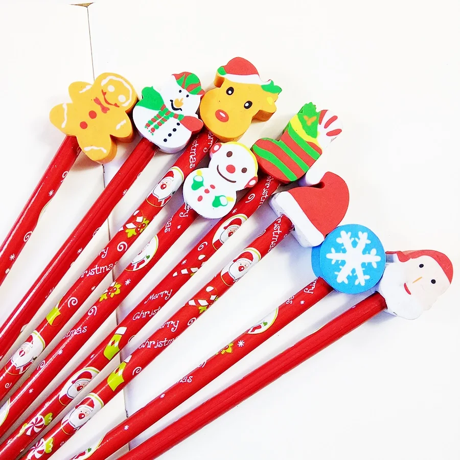 

30 Pcs/lot Kawaii Christmas Pencil Wooden Pencil With Eraser Cartoon Pencils Creative Stationery Children Student Pencil