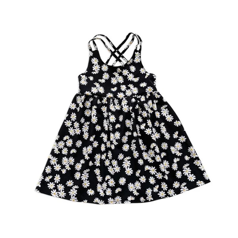 

Baby Kids Sling Backless Dresses for Girls Princess Chiffon Daisies Print Dress Summer Children's Clothing 1-6Y